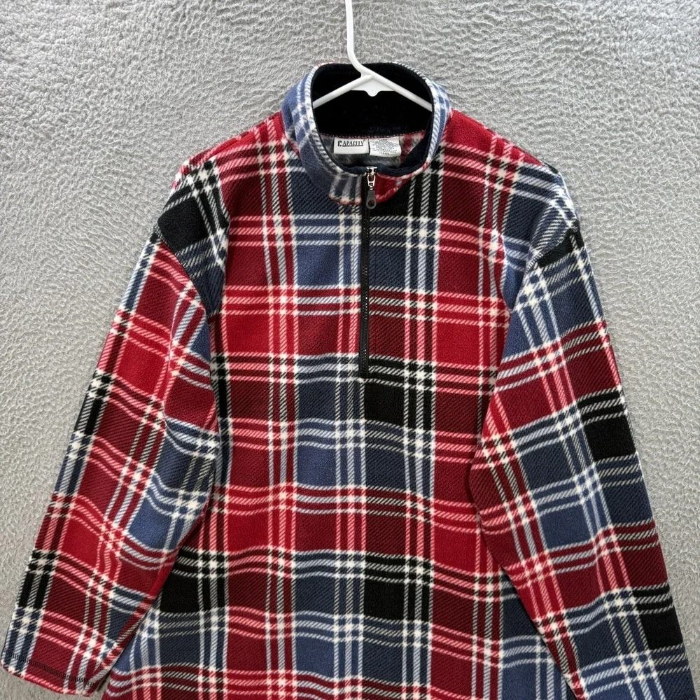 Vintage Capacity Knits Sweater Womens Large Multicolor Plaid 1/4 Zip Sweatshirt‎